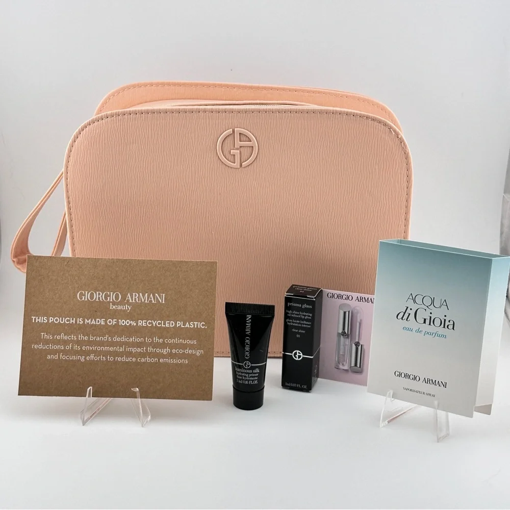 🆕 GIORGIO ARMANI 4 pc Limited Edition Cosmetic Pouch, Lipgloss, Perfume & Primer